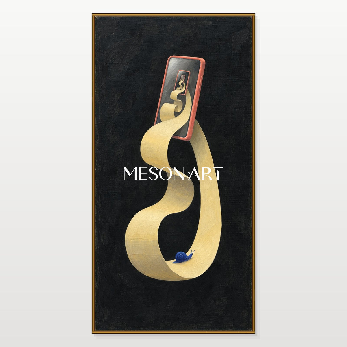 Black And Gold Painting Surrealist Large Mirror Panoramic Wall Art For Living Room By Mesonart