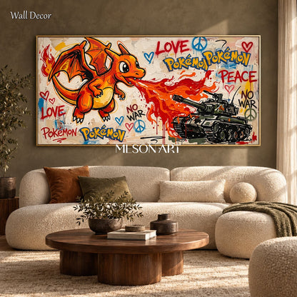 Orange Red Pokemon Anime Pop Art Canvas Gaming Culture Wall Art Rectangular By Mesonart