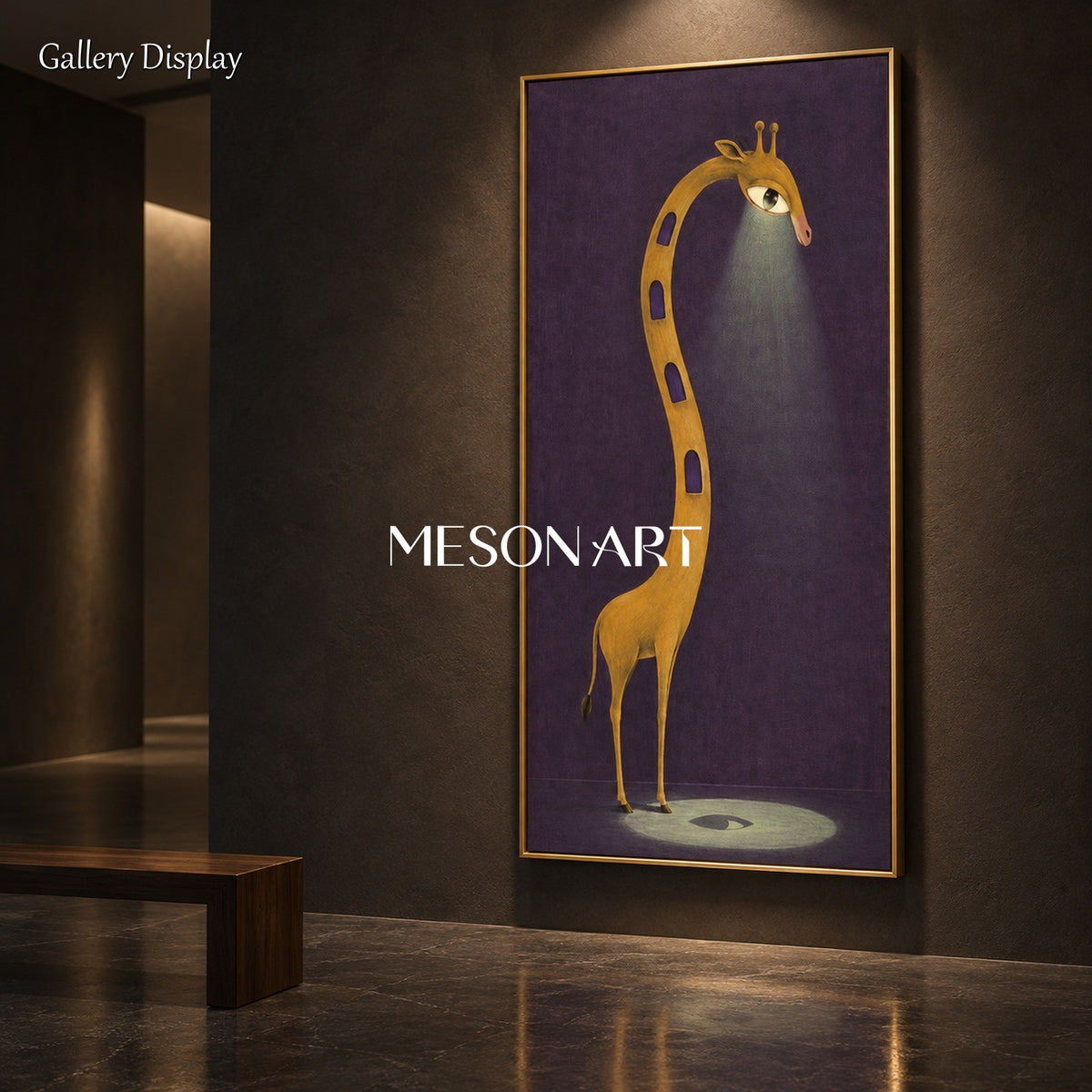 Purple And Gold Giraffe Surrealist Painting Original Artist Hand Painted Panoramic Wall Art For Living Room By Mesonart
