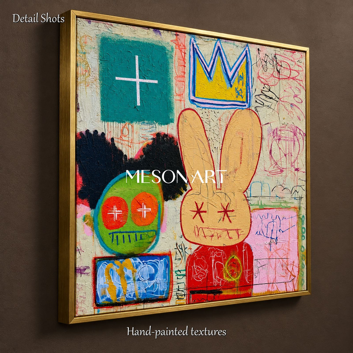 Red And Yellow Abstract Graffiti Rabbit Painting Square Wall Art For Living Room By Mesonart