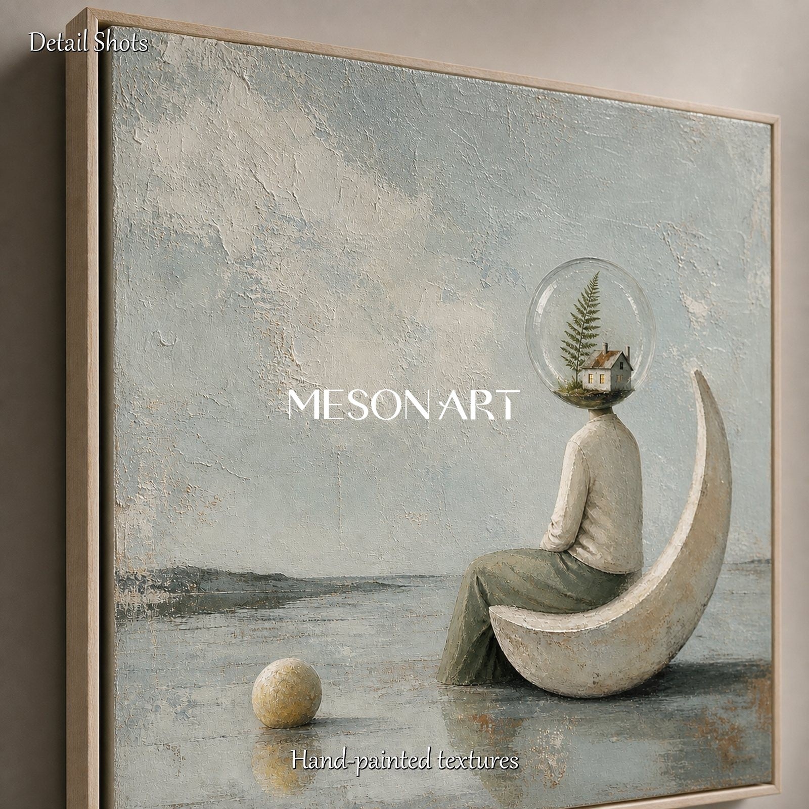 Surrealist Oil Painting With Glass Bubble Head For Living Room And Study Decor