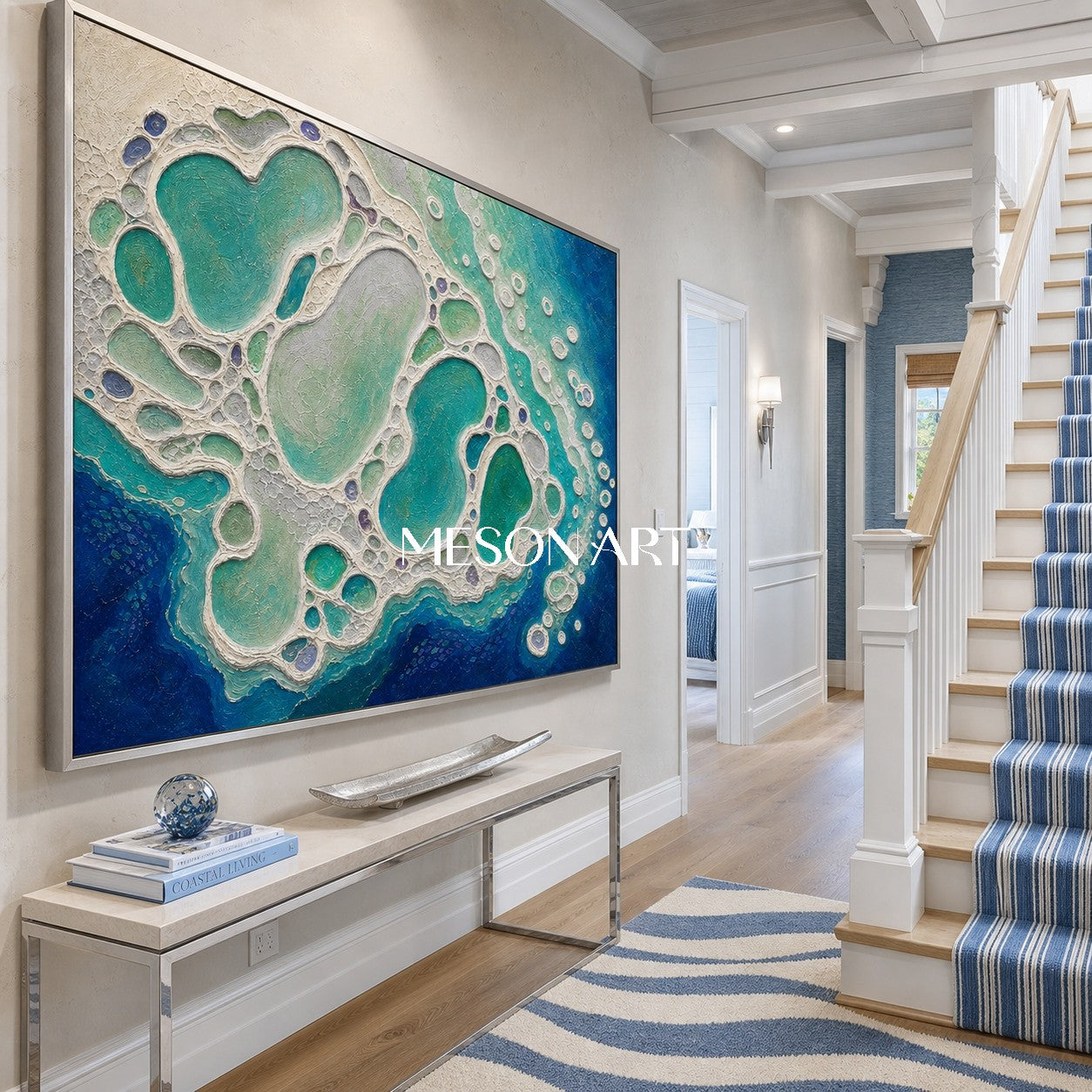 Coral Lagoon Abstract Art With Textured Plaster Surface For Modern Coastal Home Decor