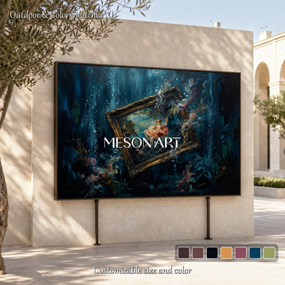 Blue And Gold Surrealism Art Contemporary Symbolic Painting Rectangular Wall Decor For Living Room By Mesonart