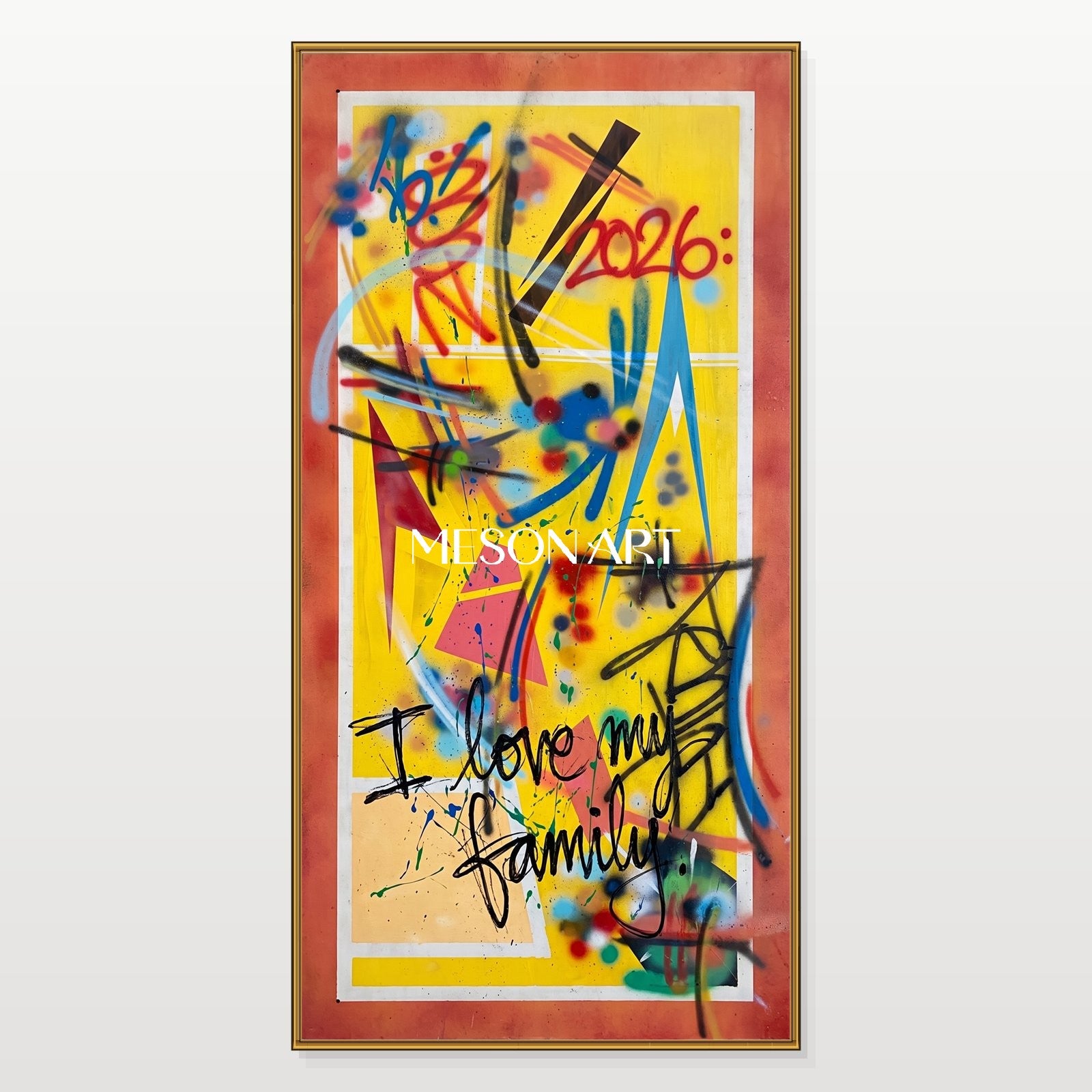 Red And Yellow Graffiti Art Original Artist Hand Painted Panoramic Wall Decor For Living Room By Mesonart
