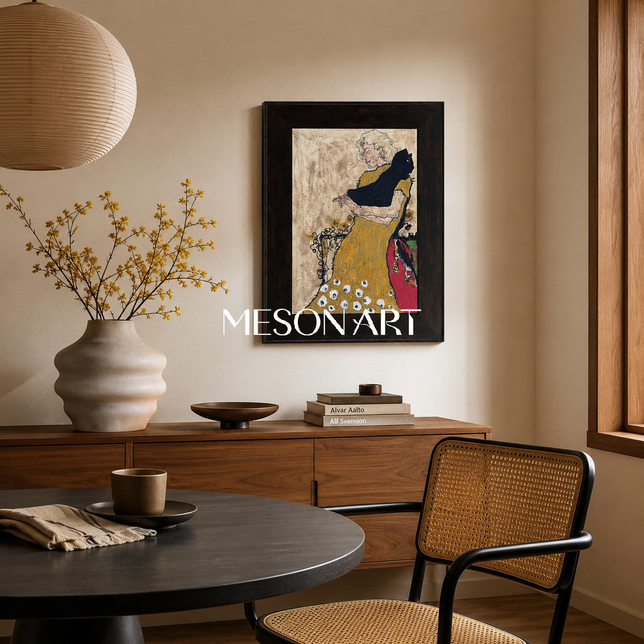 Gold And Black Figurative Painting Original Contemporary Art Rectangular Wall Decor For Living Room By Mesonart