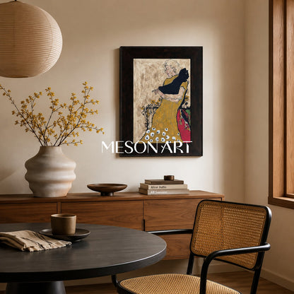 Gold And Black Figurative Painting Original Contemporary Art Rectangular Wall Decor For Living Room By Mesonart