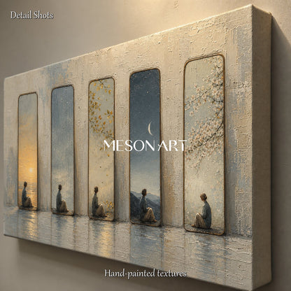 Surrealist Oil Painting Of Meditation And Time Cycles For Modern Executive Office Decor