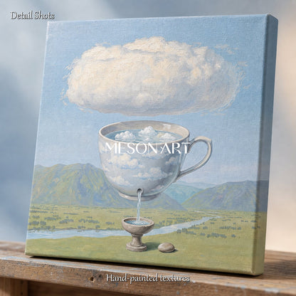 Surrealist Landscape Painting With Giant Cup Pouring Clouds For Modern Home Decor