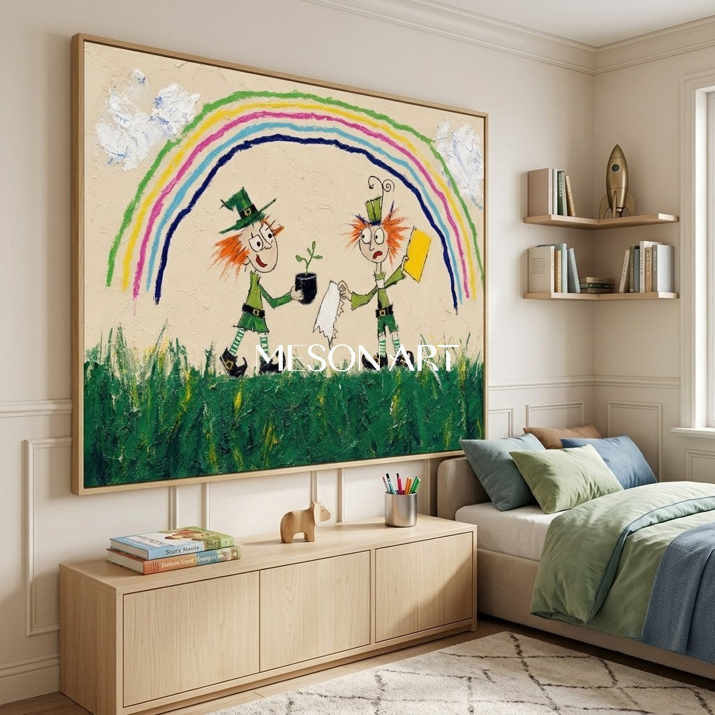 Whimsical Pop Art Painting With Rainbow Characters For Kids Room Decor