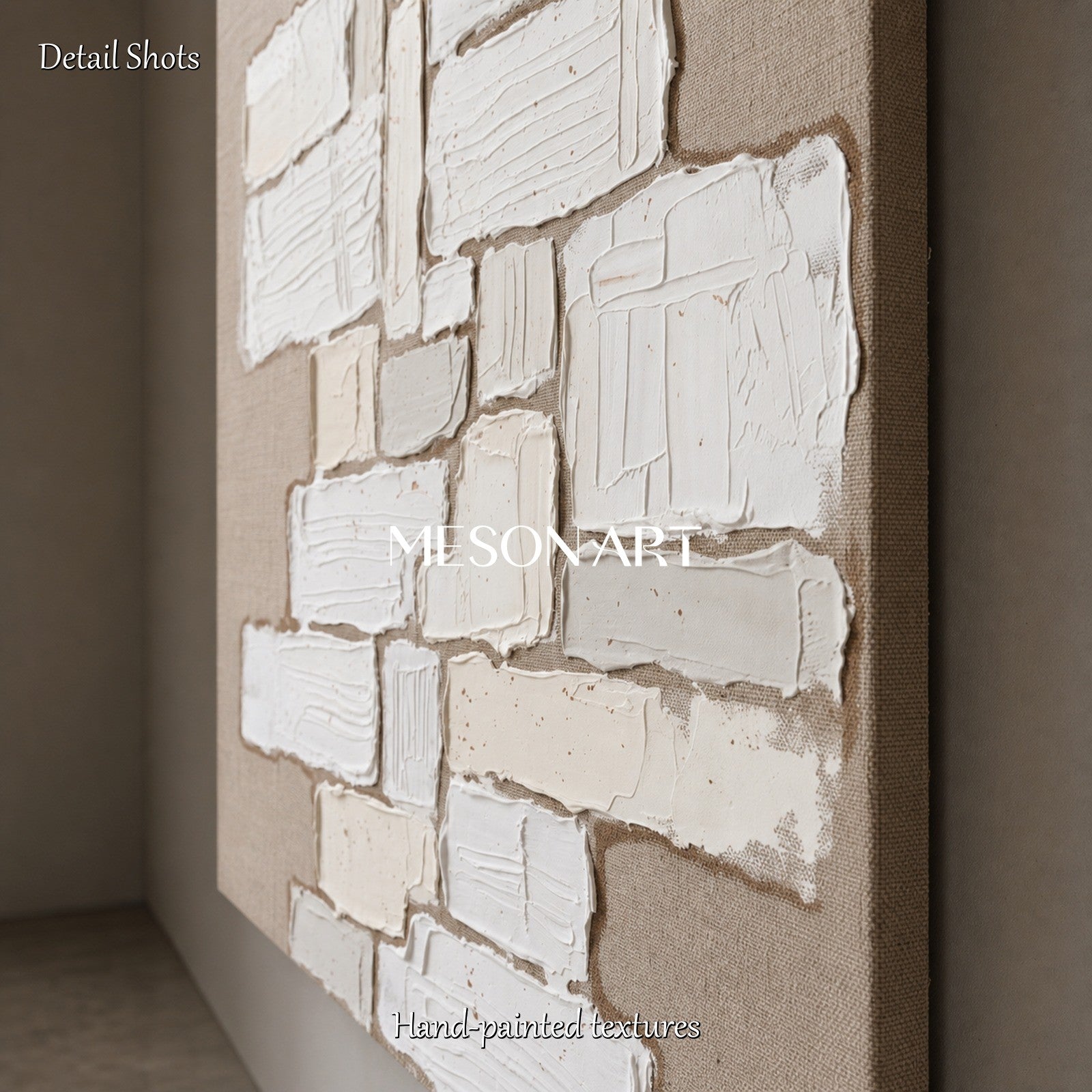 Minimalist Geometric Abstract Painting With Textured Relief For Modern Living Room Decor