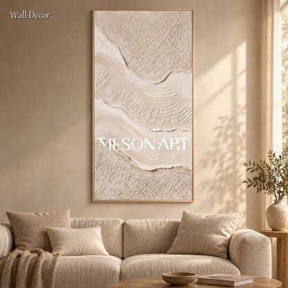 Beige 3D Textured Decorative Painting Panoramic Rectangular Wall Art Original Artist Hand Painted By Mesonart