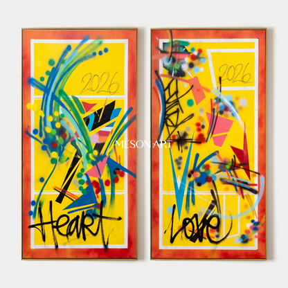 Yellow And Black Graffiti Painting Banksy Style Rectangular Wall Art For Living Room Original Artist By Mesonart