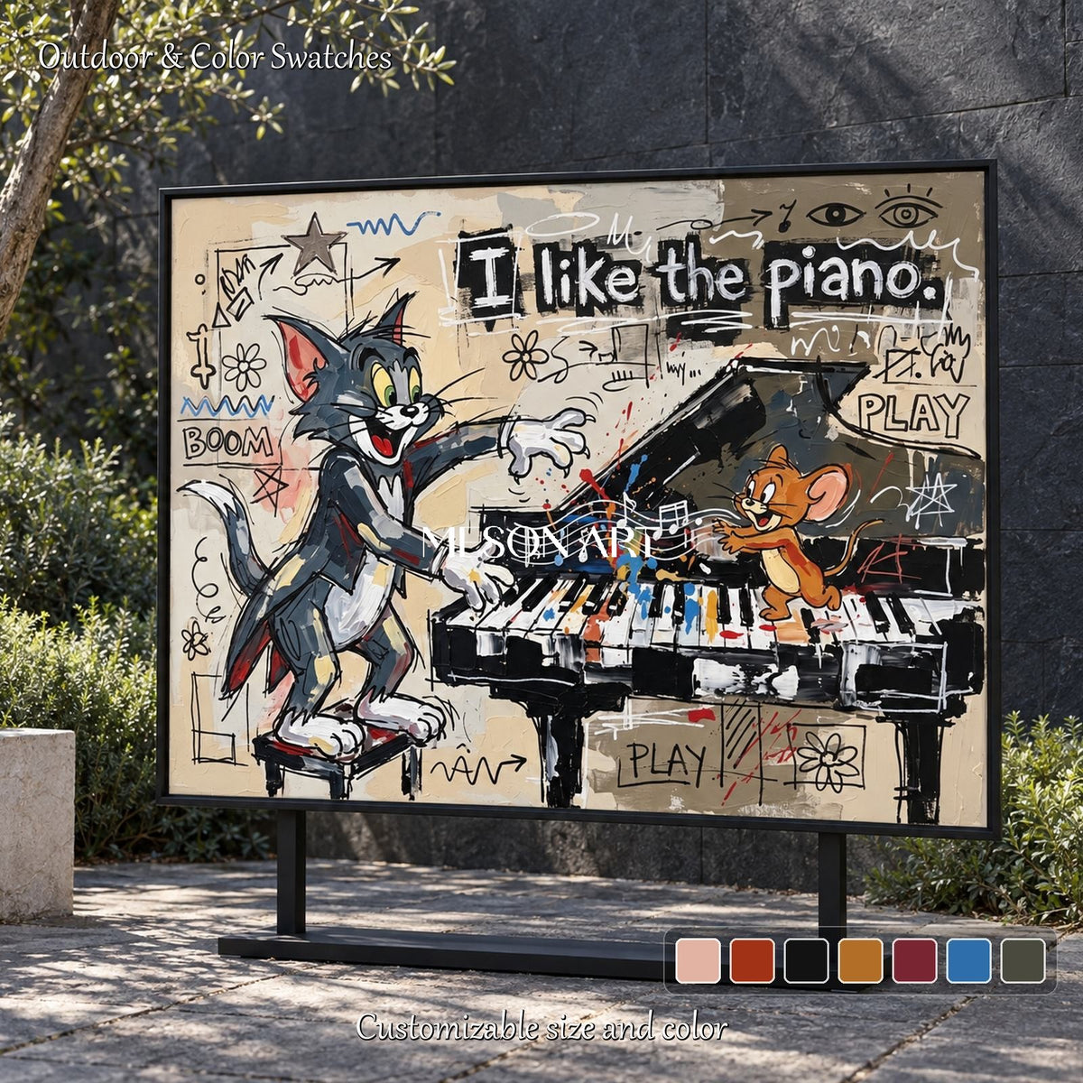 Beige And Black Cartoon Wall Art Rectangular Pop Anime Original Artist Hand Painted Tom And Jerry By Mesonart