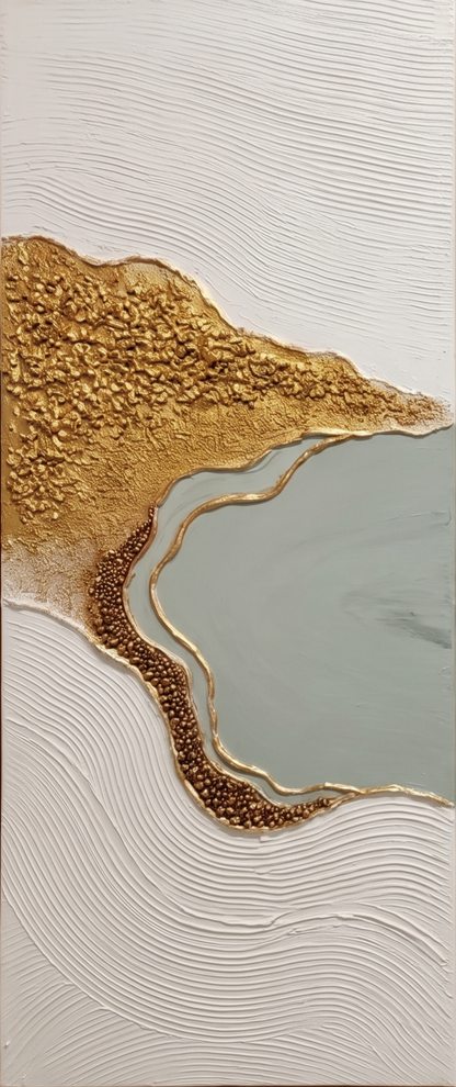 Luxury Gold Leaf Abstract Painting White And Grey Textured Art For Modern Home