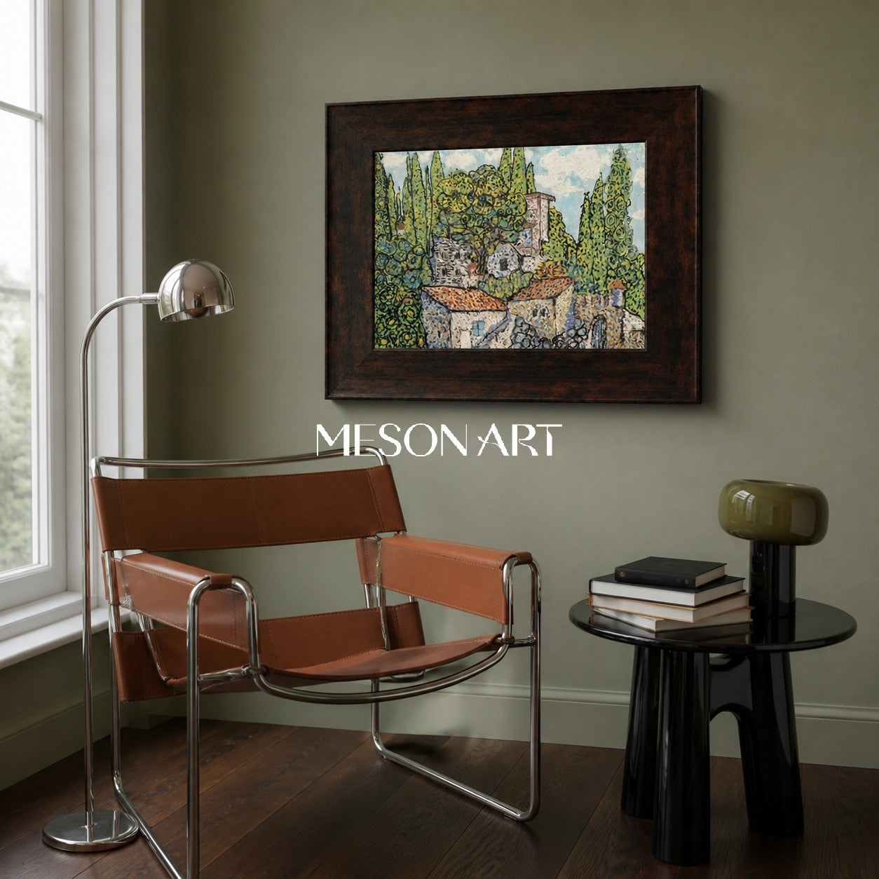 Abstract Landscape Oil Painting With Green And Blue Tones For Modern Home Decor