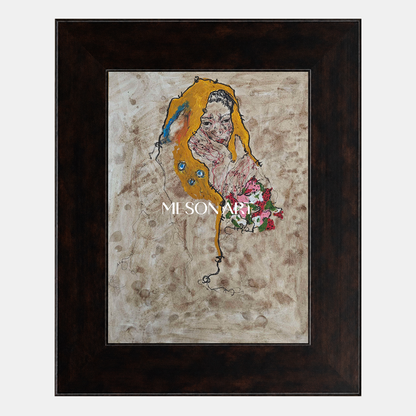 Modern Abstract Portrait Painting With Gold Accents For Living Room And Entryway Decor