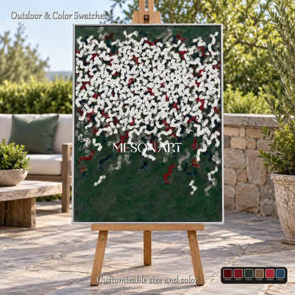 Green And White Abstract Art Wabi-Sabi Impasto Palette Knife Painting Rectangular Wall Decor For Living Room By Mesonart