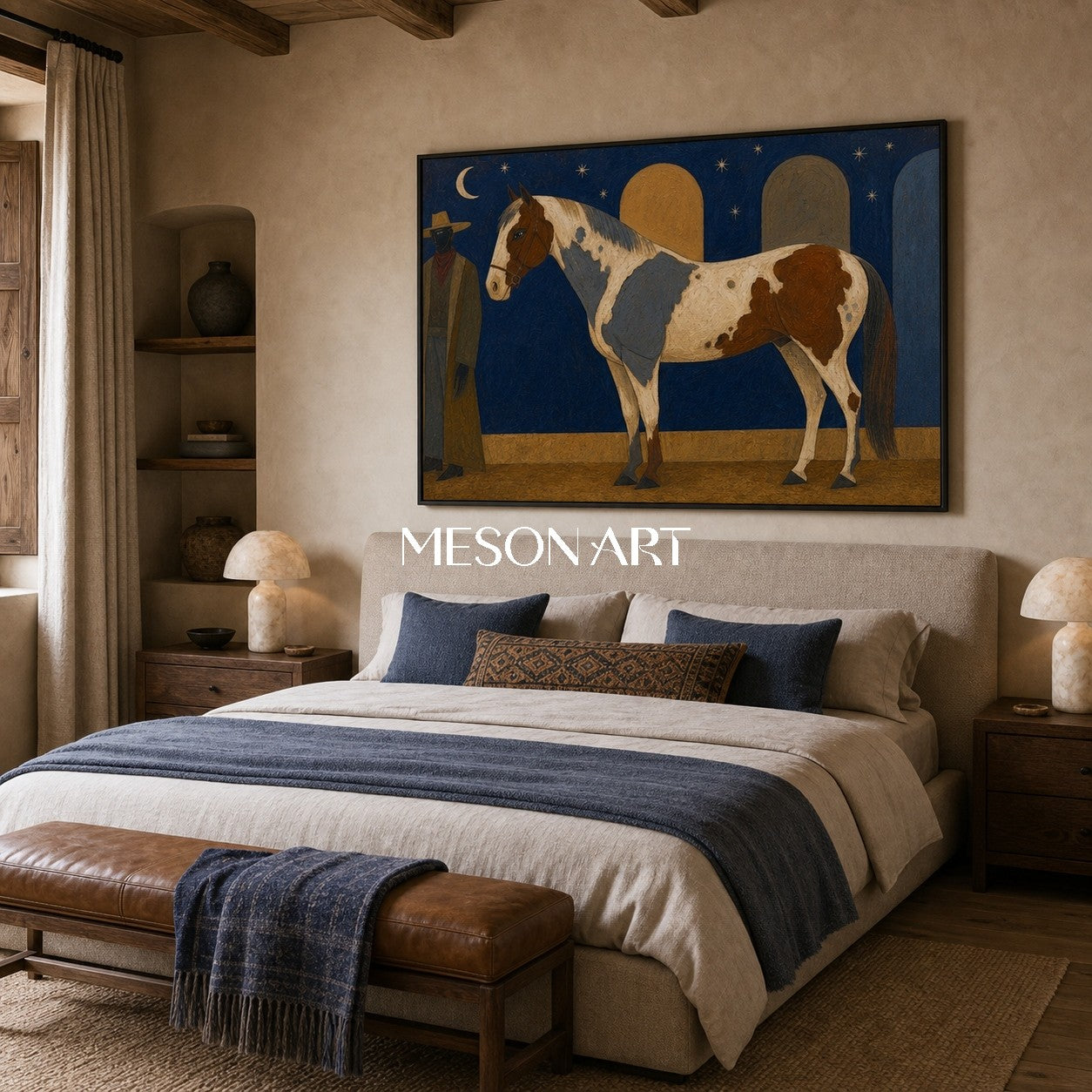 Majestic Pinto Horse Art With Thick Impasto Texture For Modern Farmhouse Living Room Decor