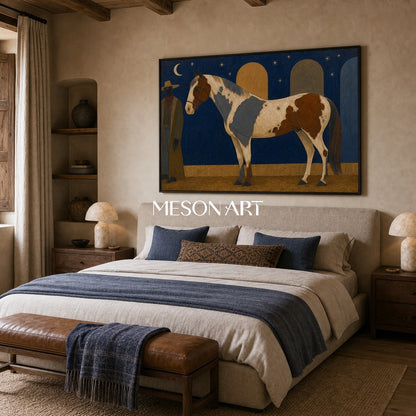 Majestic Pinto Horse Art With Thick Impasto Texture For Modern Farmhouse Living Room Decor