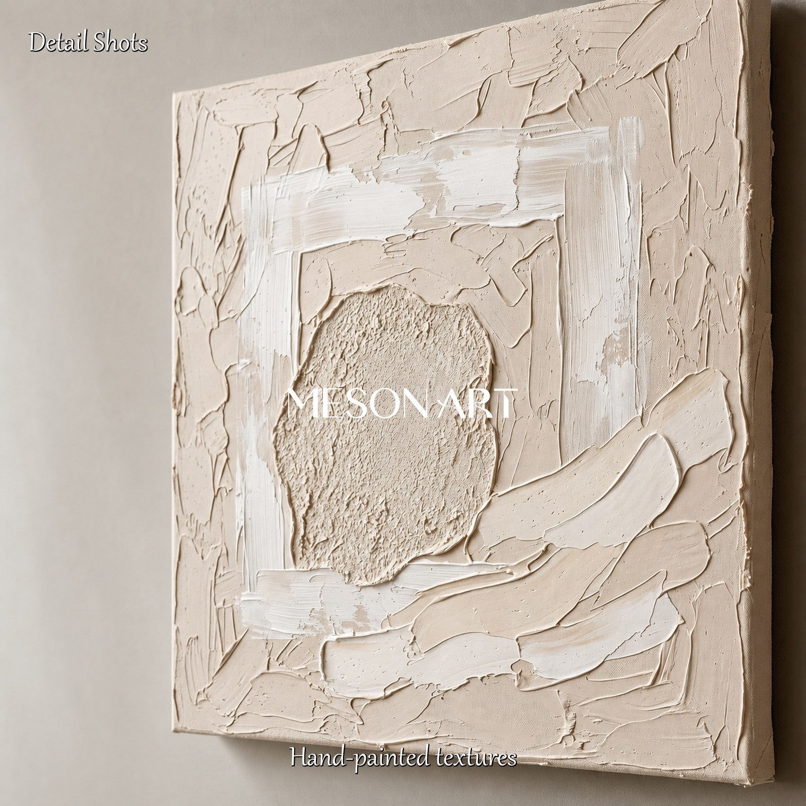 Minimalist Textured Abstract Art In Beige And White For Modern Home Decor