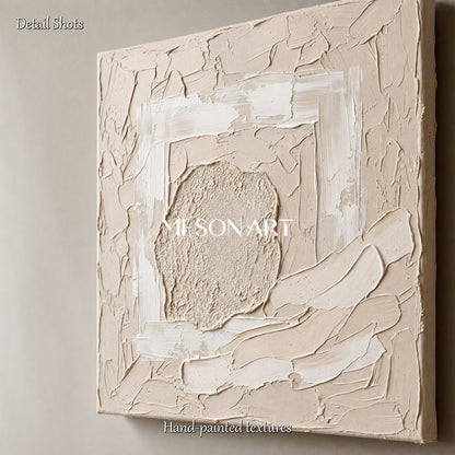 Minimalist Textured Abstract Art In Beige And White For Modern Home Decor