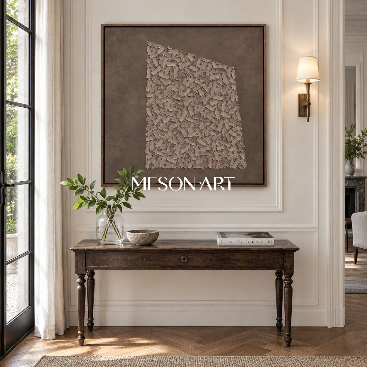 Beige And Brown Abstract Textured Wall Art Square Organic Forms By Artist Style Mesonart