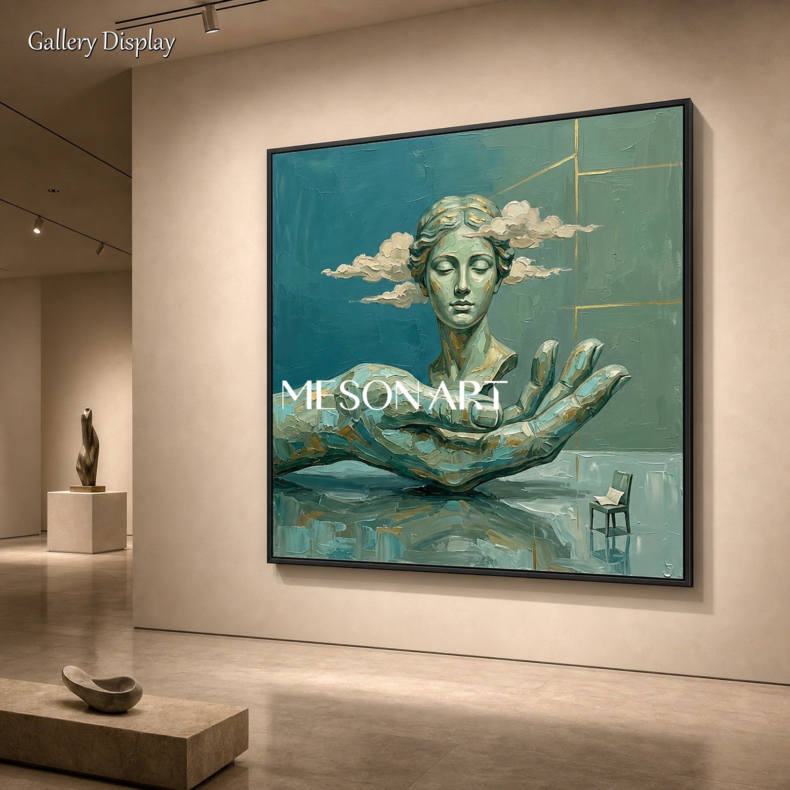 Surrealist Sculpture Painting With Gold Accents For Modern Living