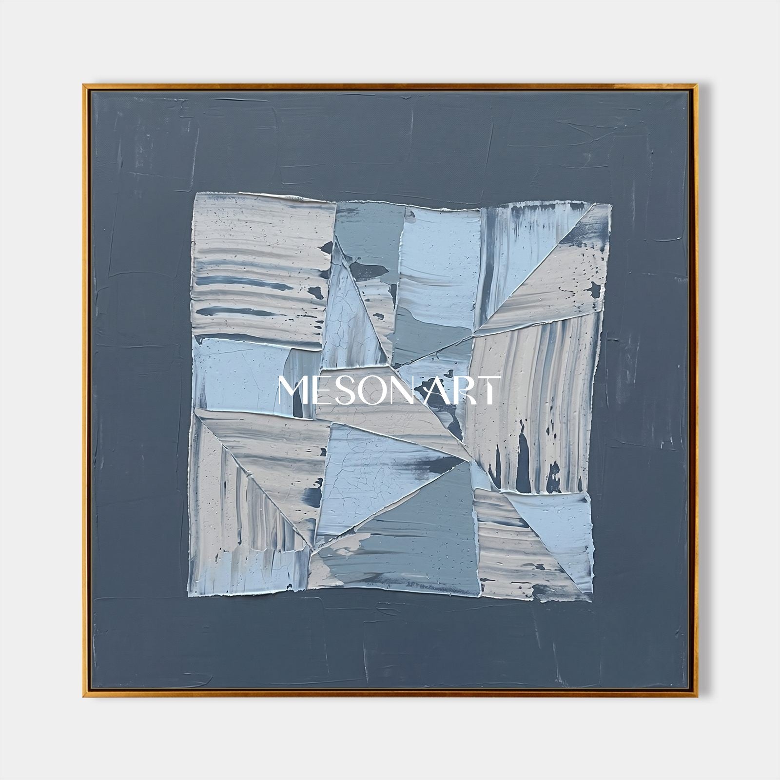 Original Navy Blue Abstract Art Painting Minimalist Geometric Design For Modern Home Decor