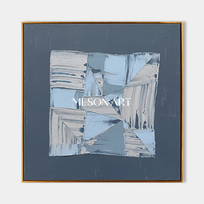 Original Navy Blue Abstract Art Painting Minimalist Geometric Design For Modern Home Decor