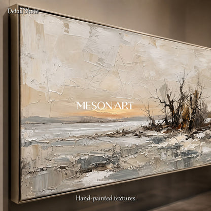 Beige And Gray Abstract Painting Large Panoramic Wall Art For Living Room Original Artist By Mesonart