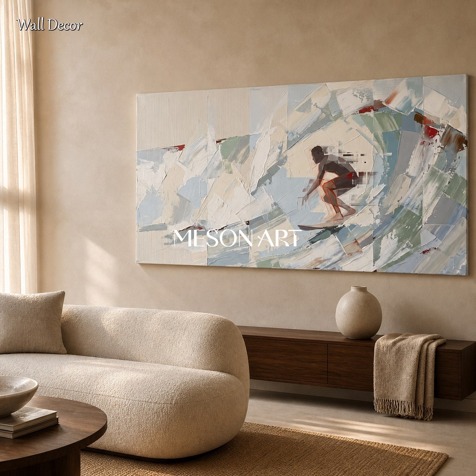 White And Gray Abstract Figurative Painting Panoramic Wall Art Original Artist Contemporary Art By Mesonart