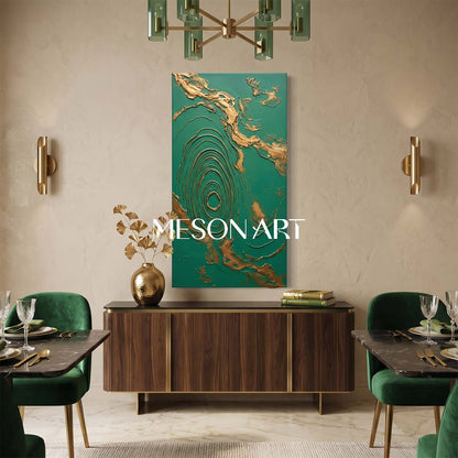 Large Green And Gold Abstract Wall Art For Modern Entryway Decor