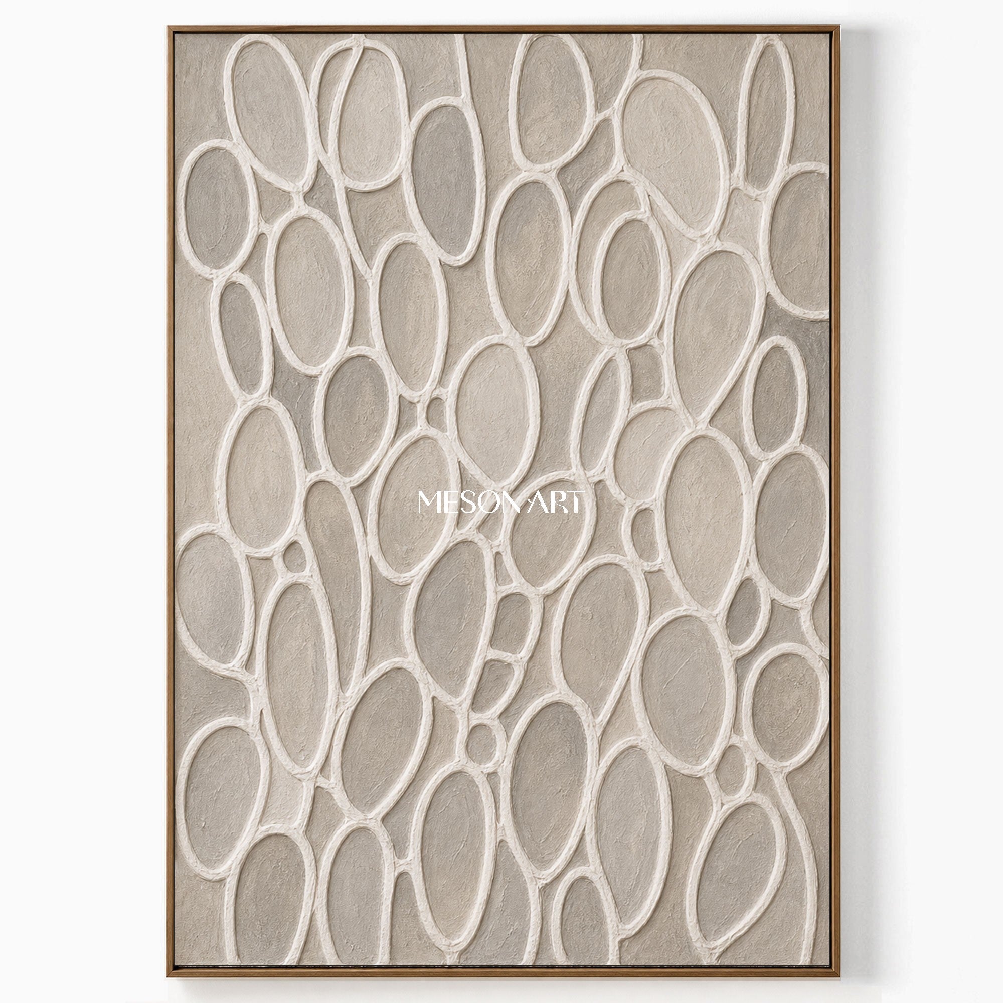 Sculptural Plaster Texture Art With Biomorphic Cells For Japandi Living Room Decor