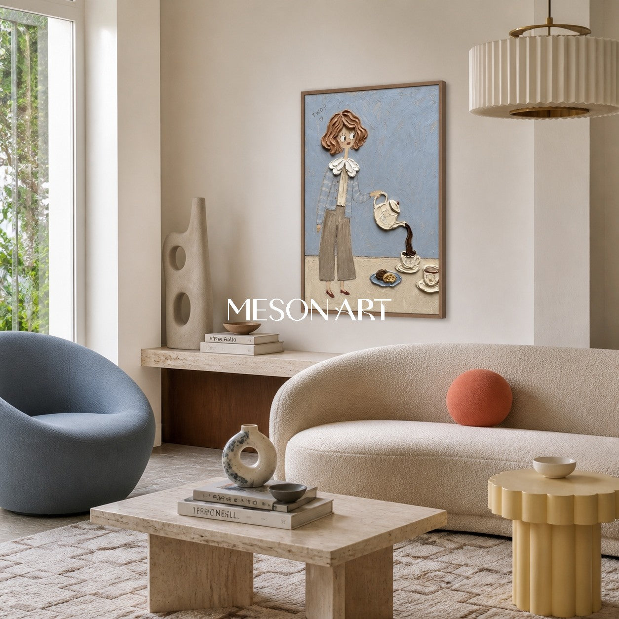 Whimsical Pop Art Painting Of Girl Pouring Tea For Modern Kitchen Wall Decor