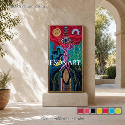Surrealist Cosmic Eye Painting With Mystical Roots For Modern Eclectic Living Room Decor