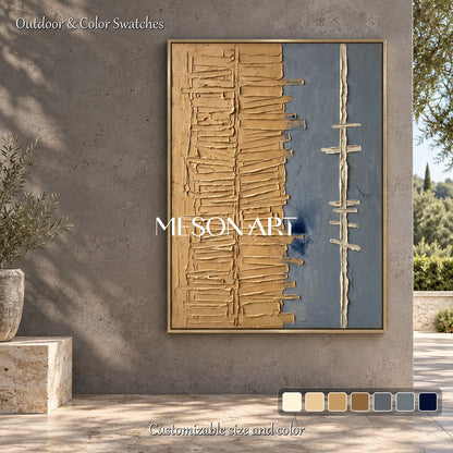 Beige And Gray Wabi Sabi Textured Painting Original Artist Rectangular Wall Art For Living Room By Mesonart