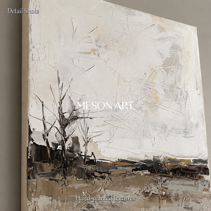 Neutral Abstract Landscape Painting Large Rectangular Wall Art Original Artist Hand Painted By Mesonart