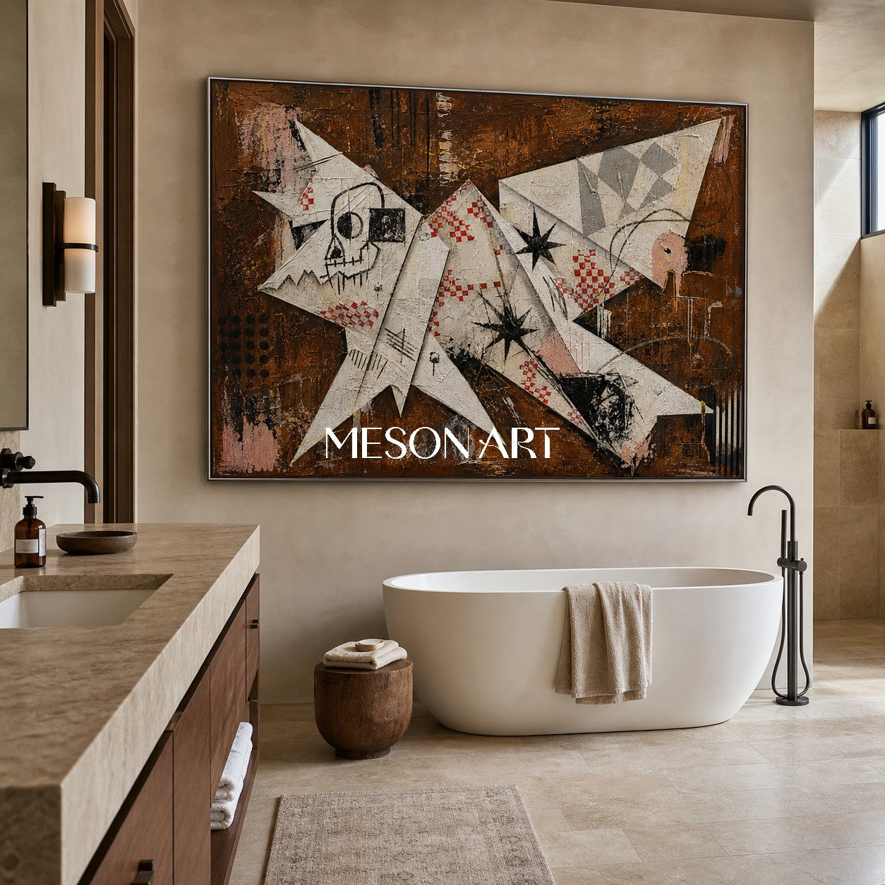 Original Pop Art Painting With Symbolic Animal Motifs For Modern Home Decor