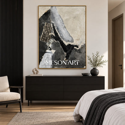 Black And White Abstract Painting Rectangular Wall Art Modern Textured Mixed Media Original By Mesonart