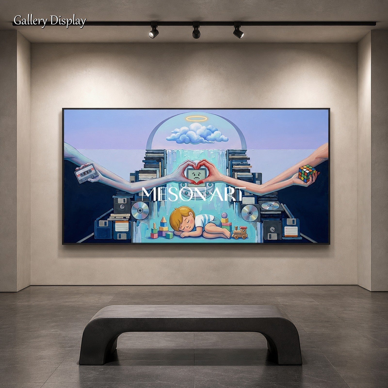 Blue And White Surrealism Painting Panoramic Wall Art For Living Room By Mesonart