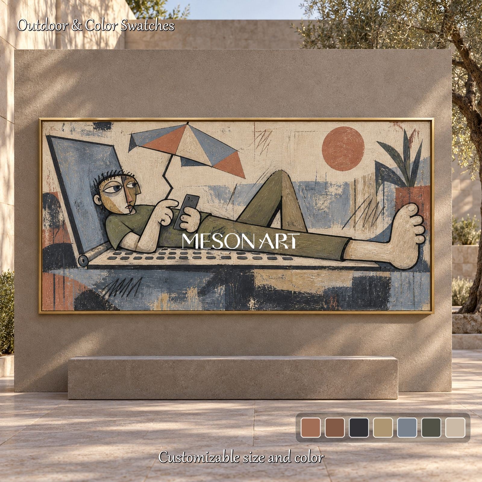 Beige Abstract Street Art Panoramic Wall Canvas Modern