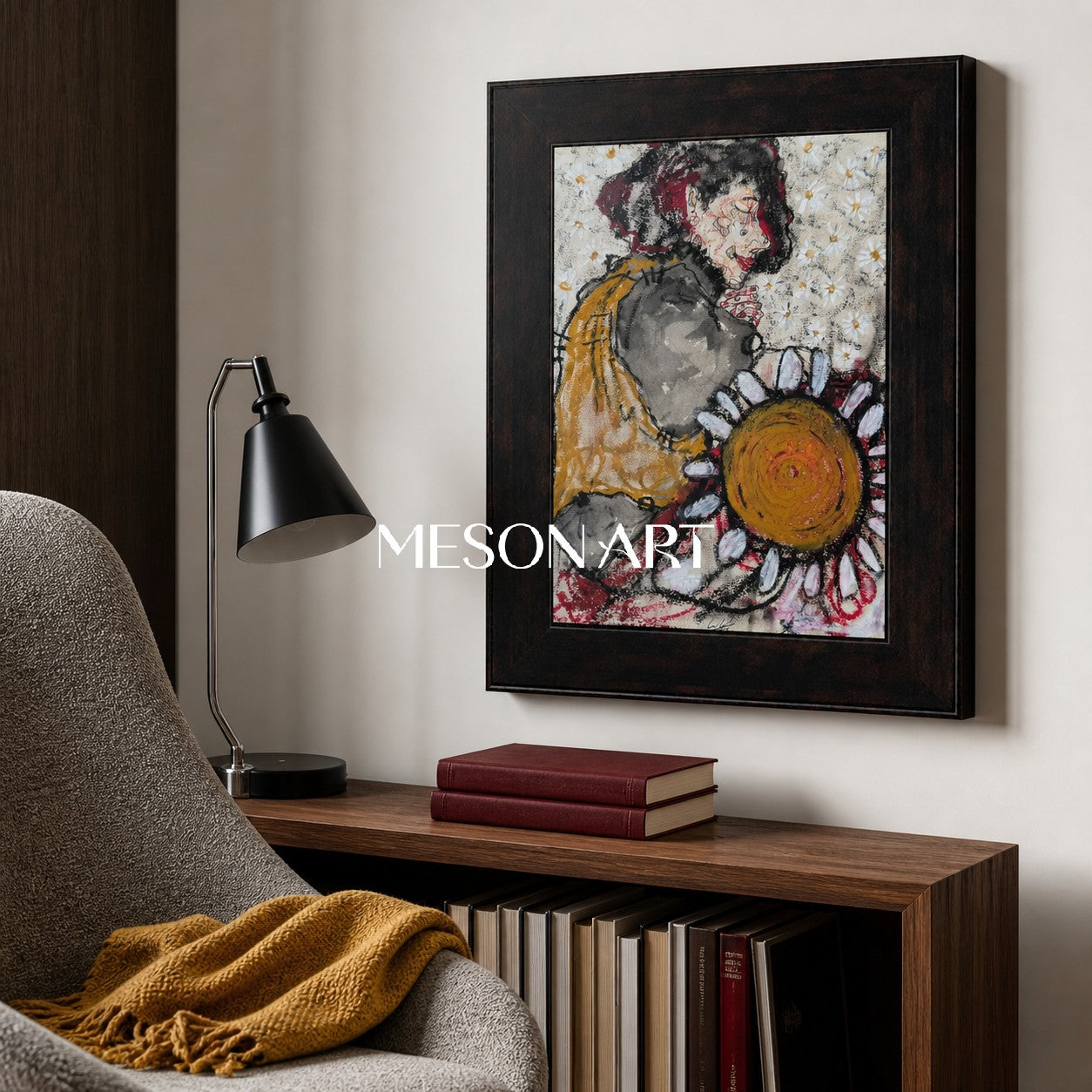 Yellow And Red Figurative Painting Contemporary Original Art Rectangular Wall Art For Living Room By Mesonart