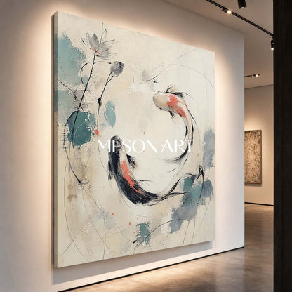 Minimalist Koi Fish Painting Abstract Canvas Wall Art For Modern Living Room Entryway Decor