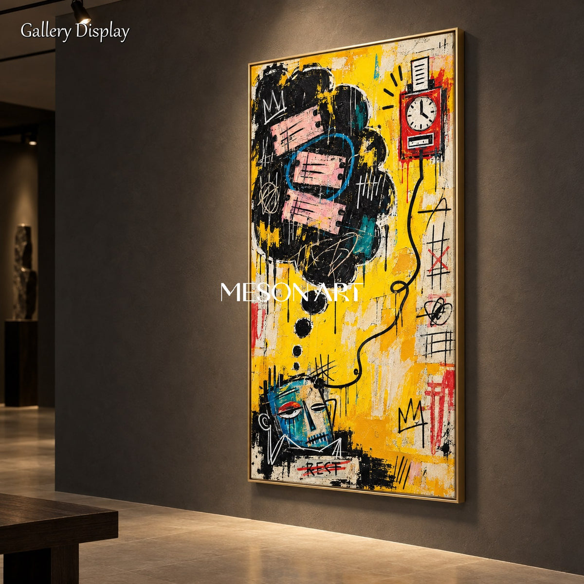 Yellow And Black Abstract Graffiti Painting Panoramic Wall Art Modern Contemporary Canvas By Mesonart