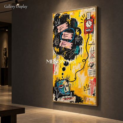 Yellow And Black Abstract Graffiti Painting Panoramic Wall Art Modern Contemporary Canvas By Mesonart