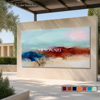 Blue And Brown Abstract Landscape Painting Panoramic Modern Textured Art Original Artist By Mesonart