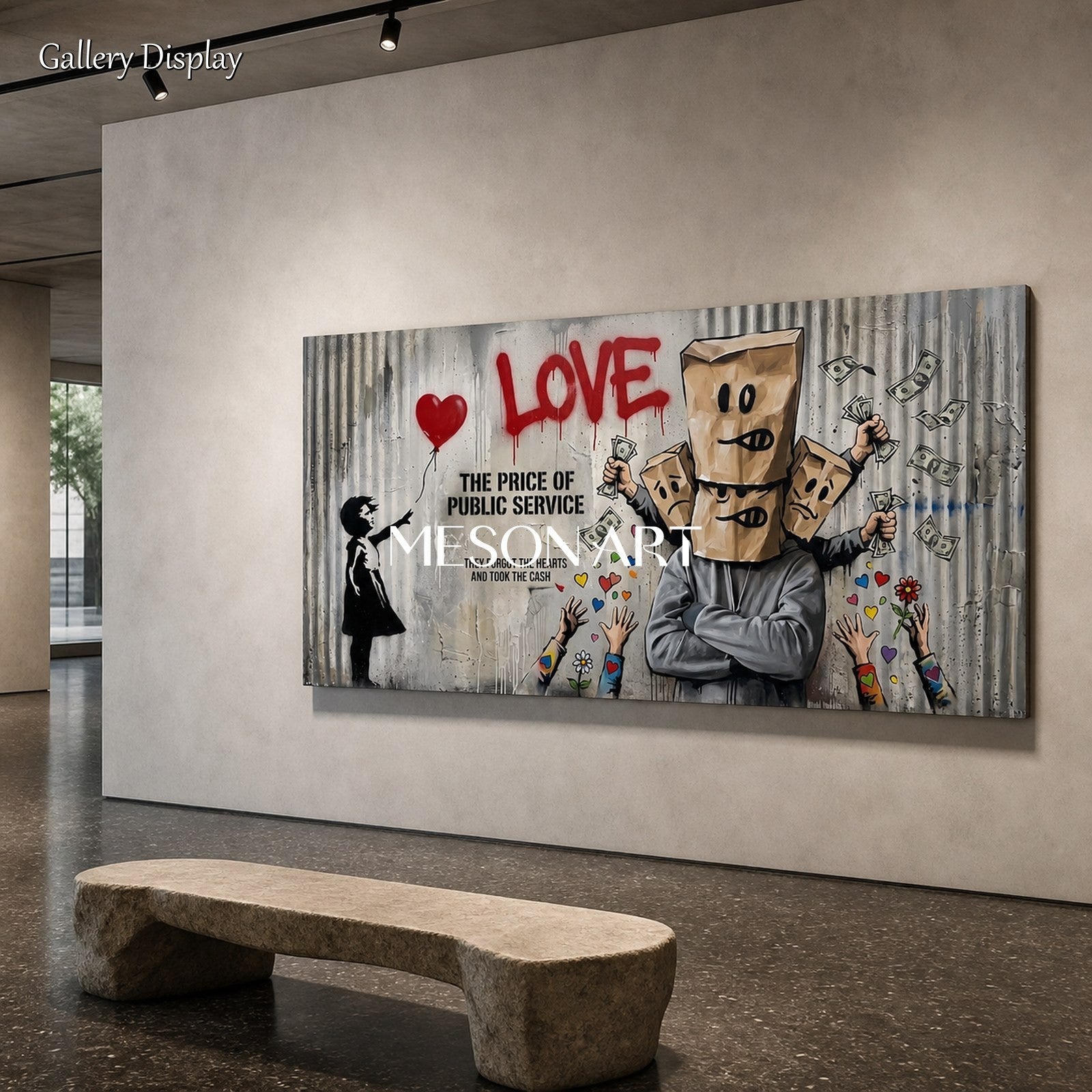 Black And Red Graffiti Painting Large Banksy Style Original Artist Hand Painted Panoramic Wall Art For Living Room By Mesonart
