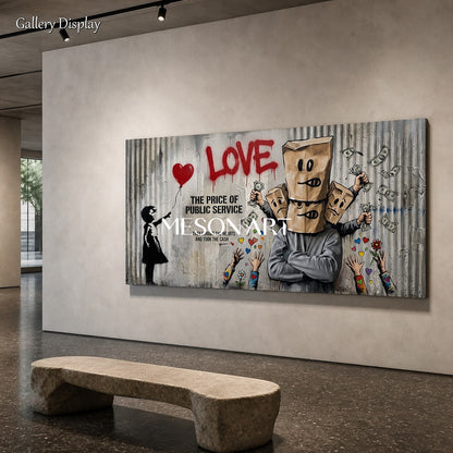 Black And Red Graffiti Painting Large Banksy Style Original Artist Hand Painted Panoramic Wall Art For Living Room By Mesonart