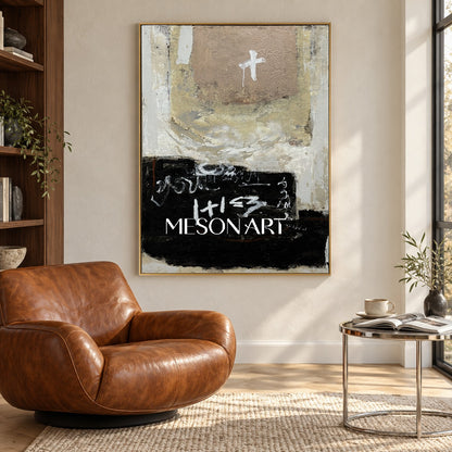 Black And White Abstract Painting Modern Wabi Sabi Rectangular Wall Art Original Mixed Media By Mesonart