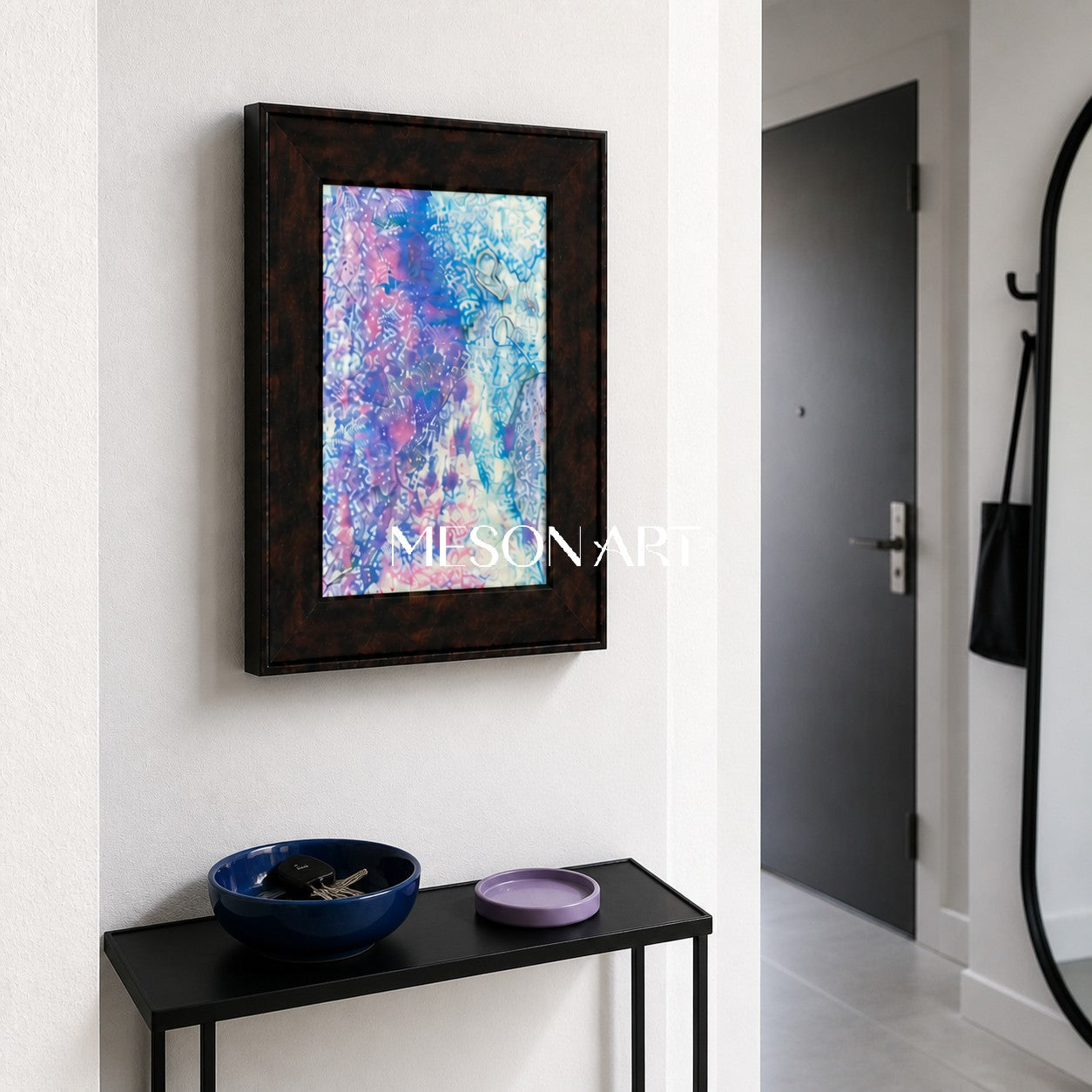 Pink And Blue Contemporary Figurative Painting Original Artwork Rectangular Wall Art For Living Room By Mesonart